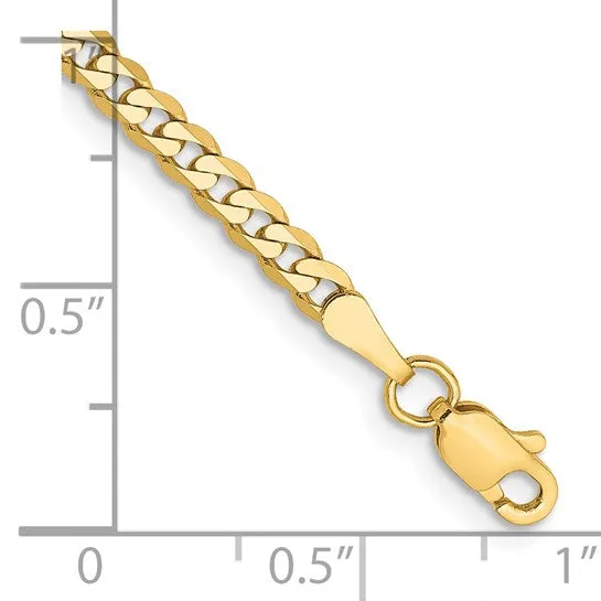 14K Gold 2.9mm Flat Beveled Curb Chain Bracelet with Lobster Clasp