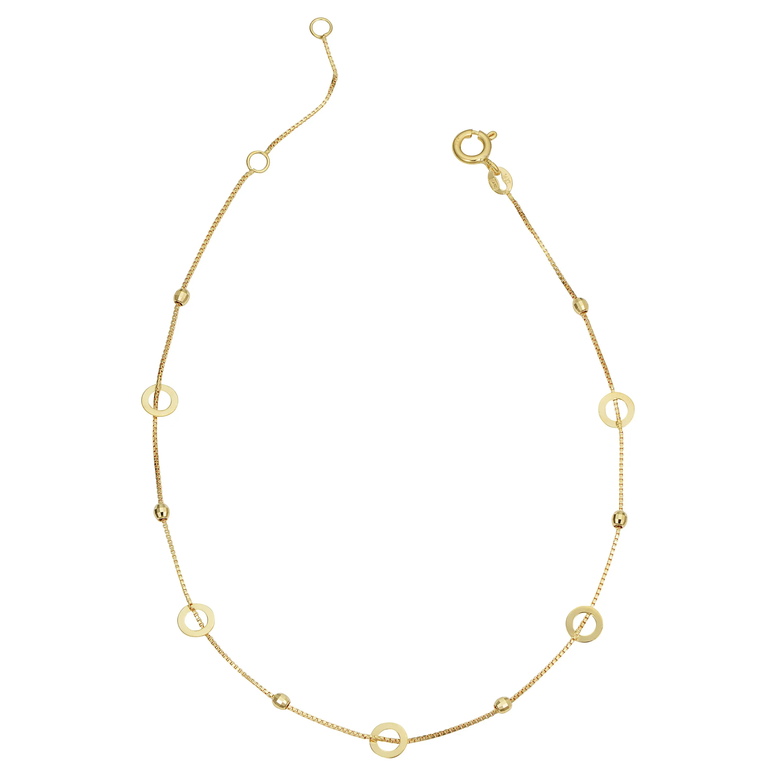 14k Gold Beaded Open Circle Anklet