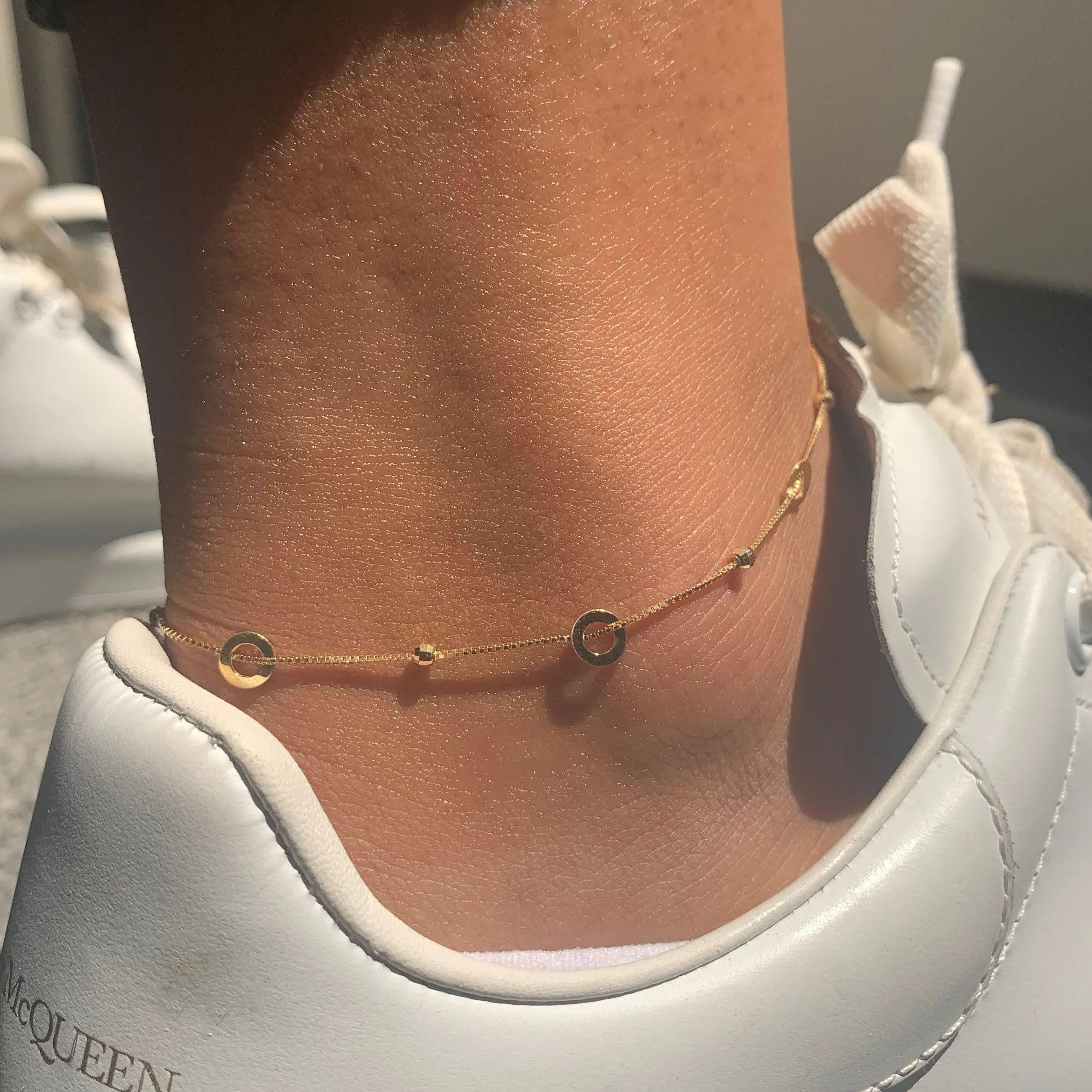 14k Gold Beaded Open Circle Anklet