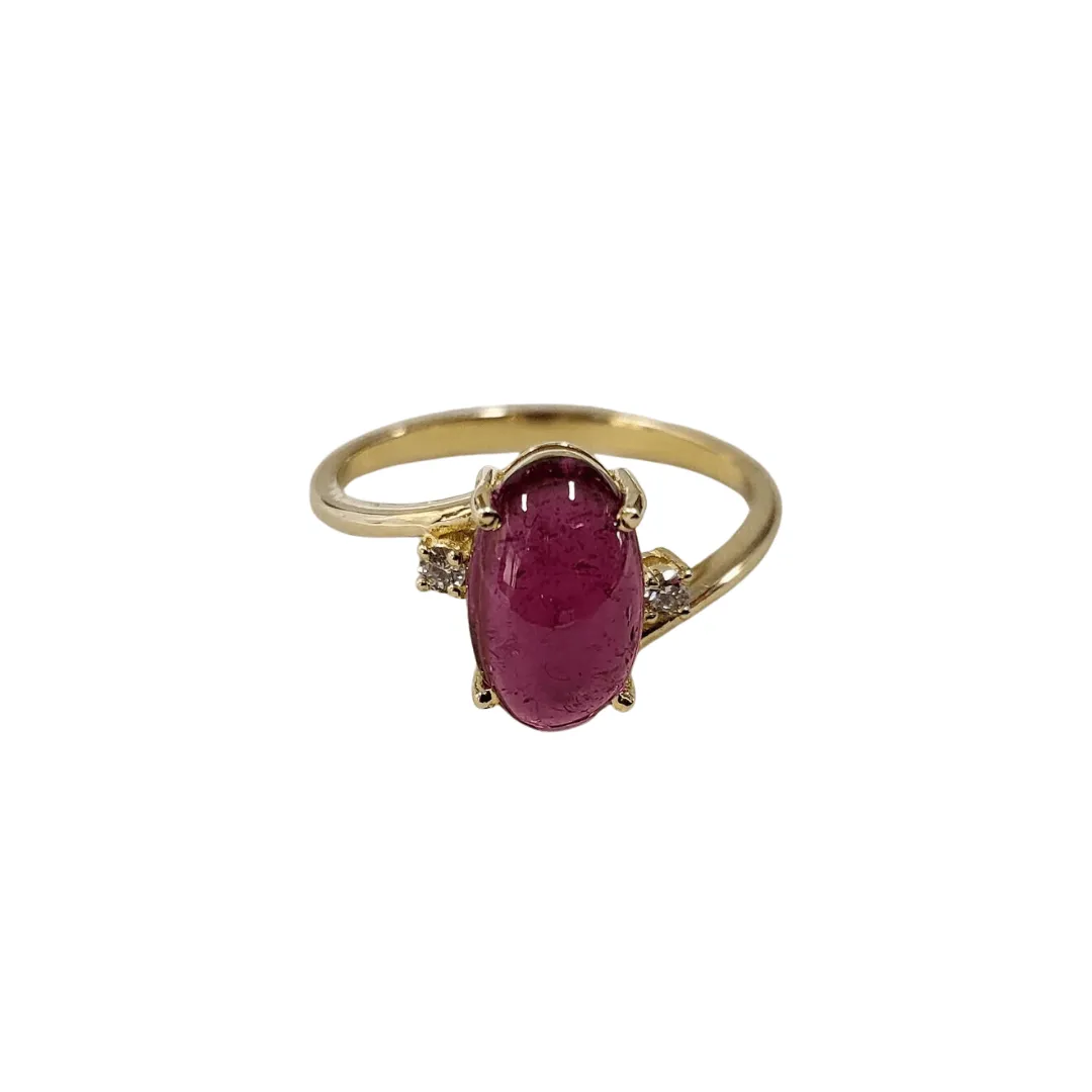 14k Gold Natural Pink Tourmaline & Brilliant Cut Diamond Ring