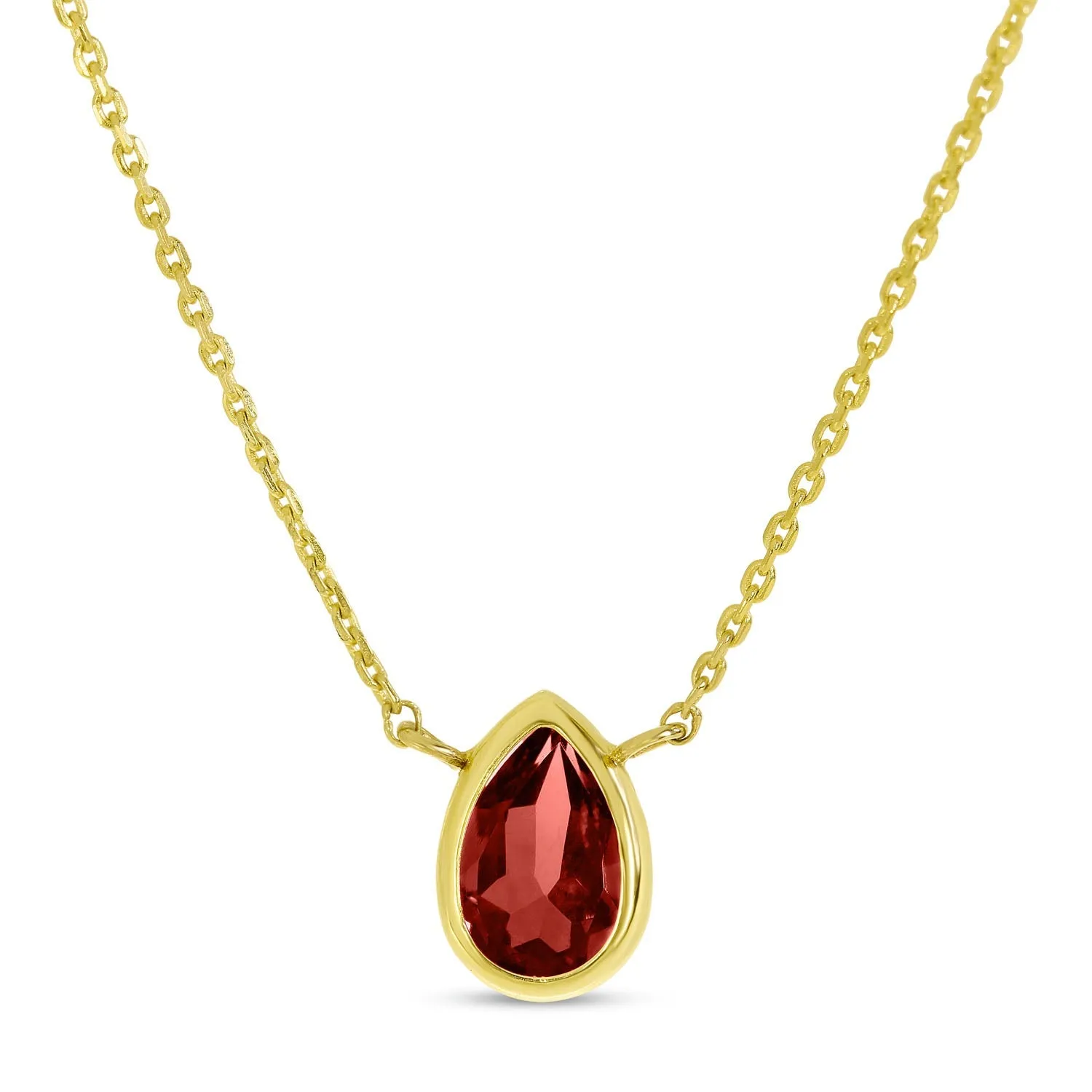 14K Gold Pear Garnet Birthstone Necklace