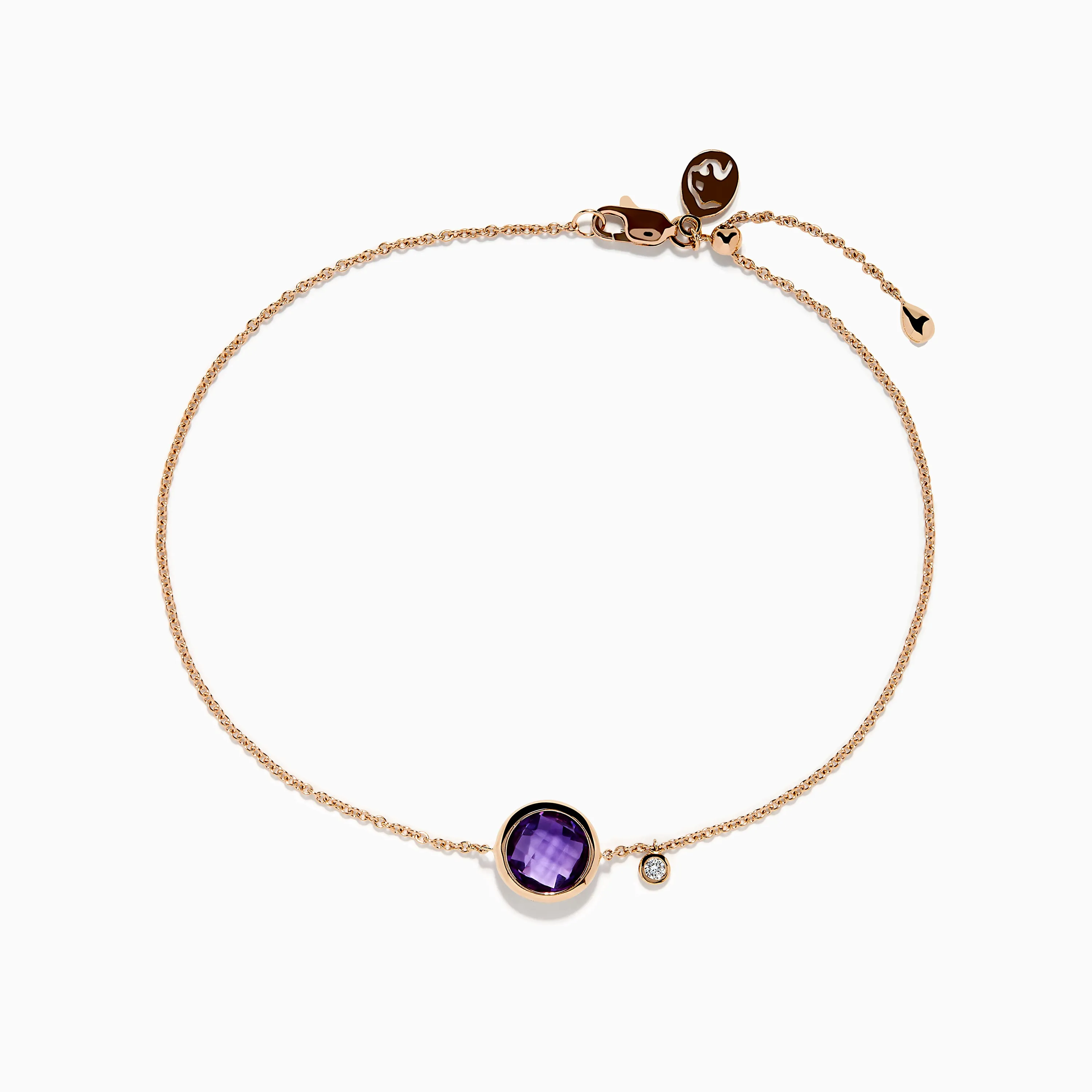 14K Rose Gold Amethyst and Diamond Bolo Bracelet