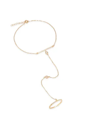 14K Solid Gold Ring Hand Chain Bracelet