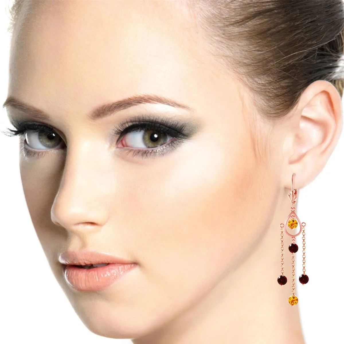 14K Solid Rose Gold Chandelier Citrine & Garnet Earrings