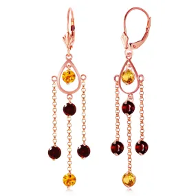 14K Solid Rose Gold Chandelier Citrine & Garnet Earrings