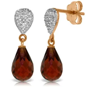 14K Solid Rose Gold Diamond & Garnet Genuine Earrings