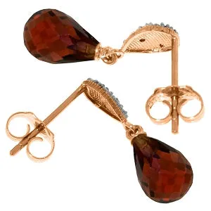 14K Solid Rose Gold Diamond & Garnet Genuine Earrings