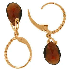 14K Solid Rose Gold Leverback Earrings Briolette Garnet Series