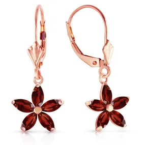 14K Solid Rose Gold Leverback Earrings w/ Natural Garnet