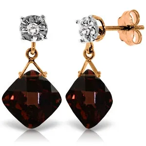 14K Solid Rose Gold Stud Earrings Diamond & Garnet Certified