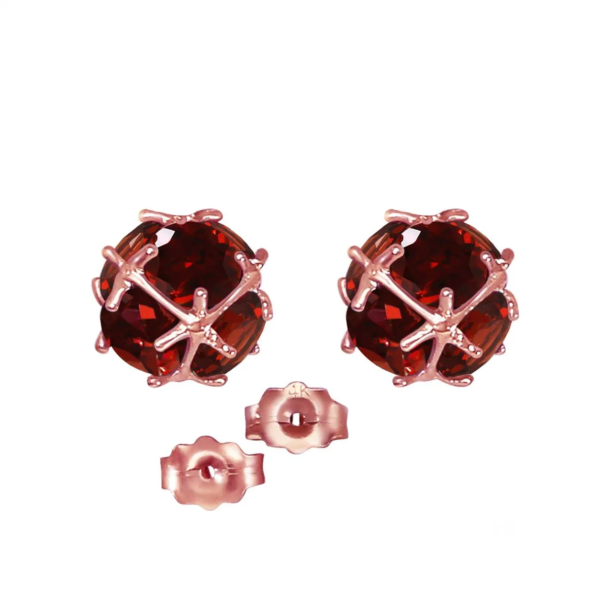 14K Solid Rose Gold Stud Earrings Natural Garnet Series