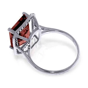 14K Solid White Gold Ring w/ Natural Black Diamonds & Garnet