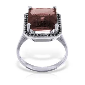 14K Solid White Gold Ring w/ Natural Black Diamonds & Garnet