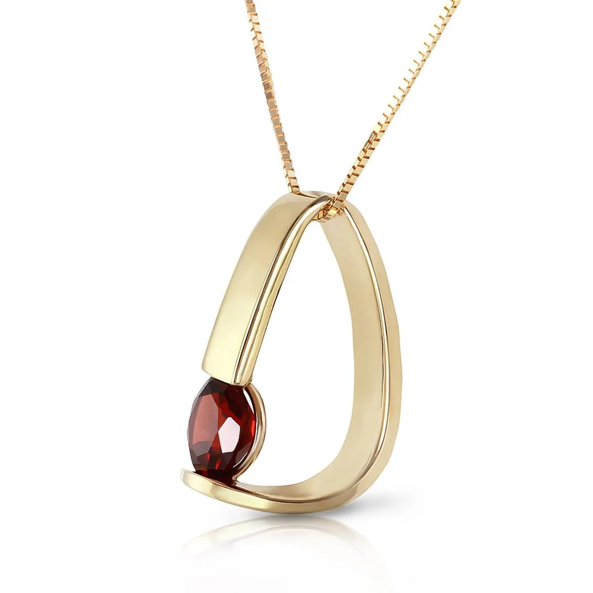 14K Solid Yellow Gold Modern Necklace w/ Natural Garnet