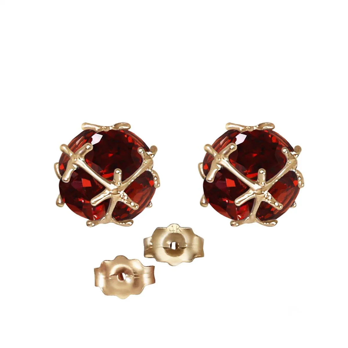 14K Solid Yellow Gold Stud Earrings w/ Natural Garnets