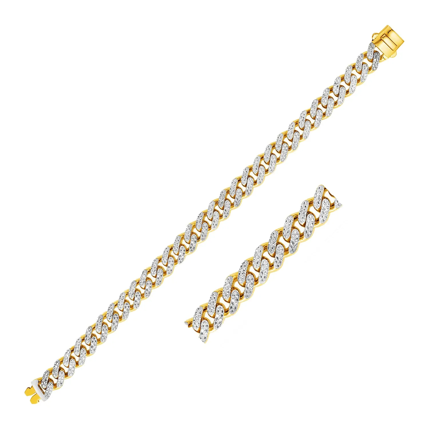 14k Two Tone Gold Curb Chain Bracelet Diamond Pave Links 12.3 grams