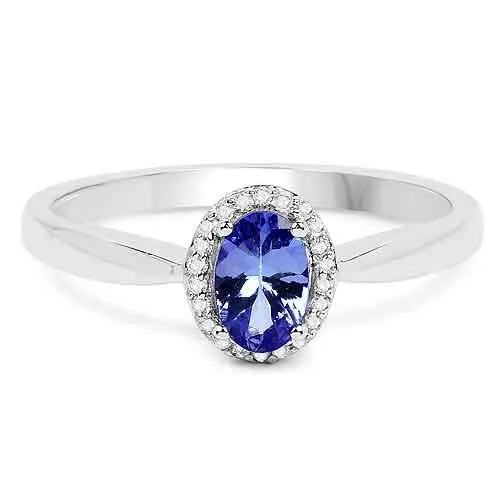 14K White Gold Tanzanite and Diamond Ladies Ring