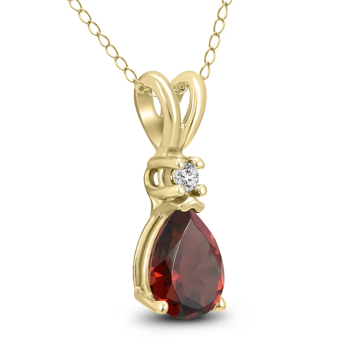 14K Yellow Gold 8X6Mm Pear Garnet And Diamond Pendant