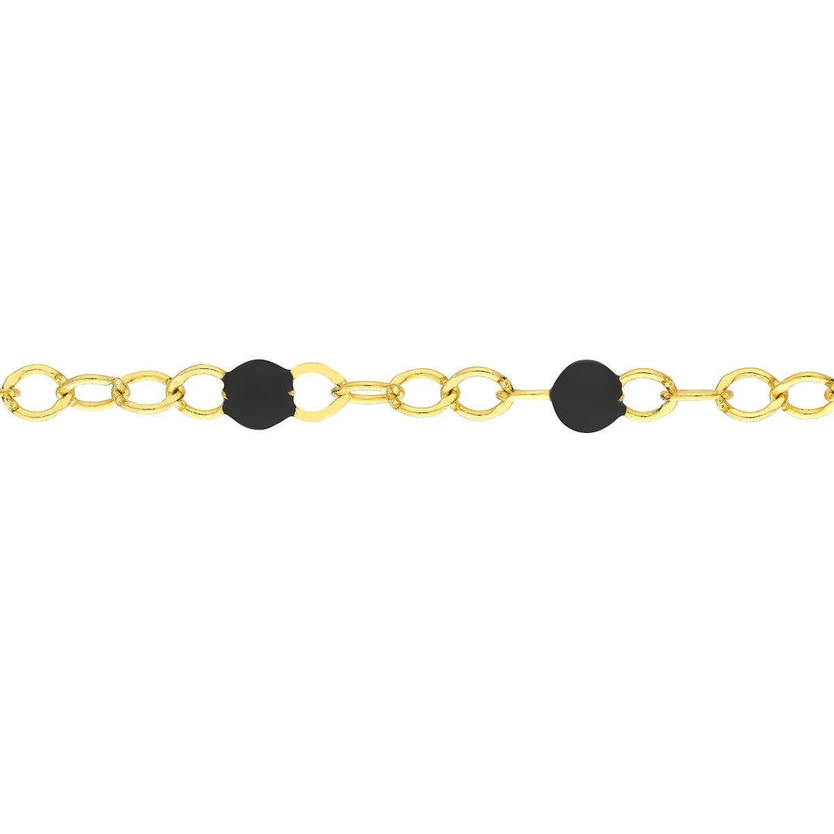 14K Yellow Gold Black Enamel Bead Piatto Chain Anklet