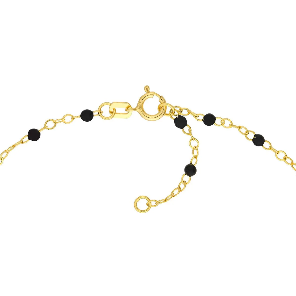 14K Yellow Gold Black Enamel Bead Piatto Chain Anklet