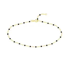 14K Yellow Gold Black Enamel Bead Piatto Chain Anklet