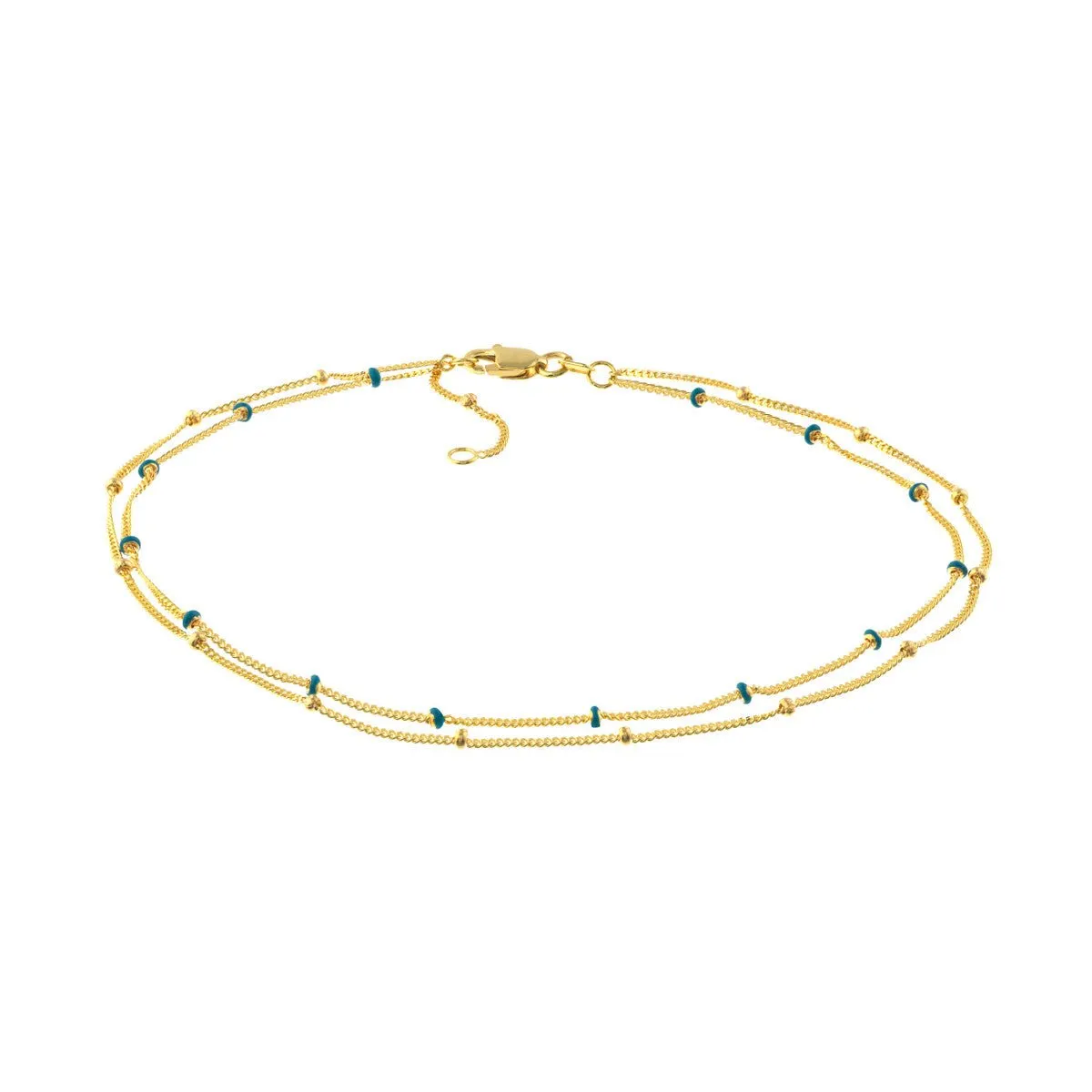 14K Yellow Gold Blue Enamel and Saturn Adjustable Anklet