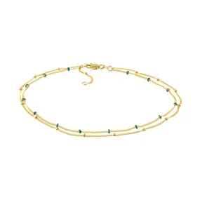 14K Yellow Gold Blue Enamel and Saturn Adjustable Anklet