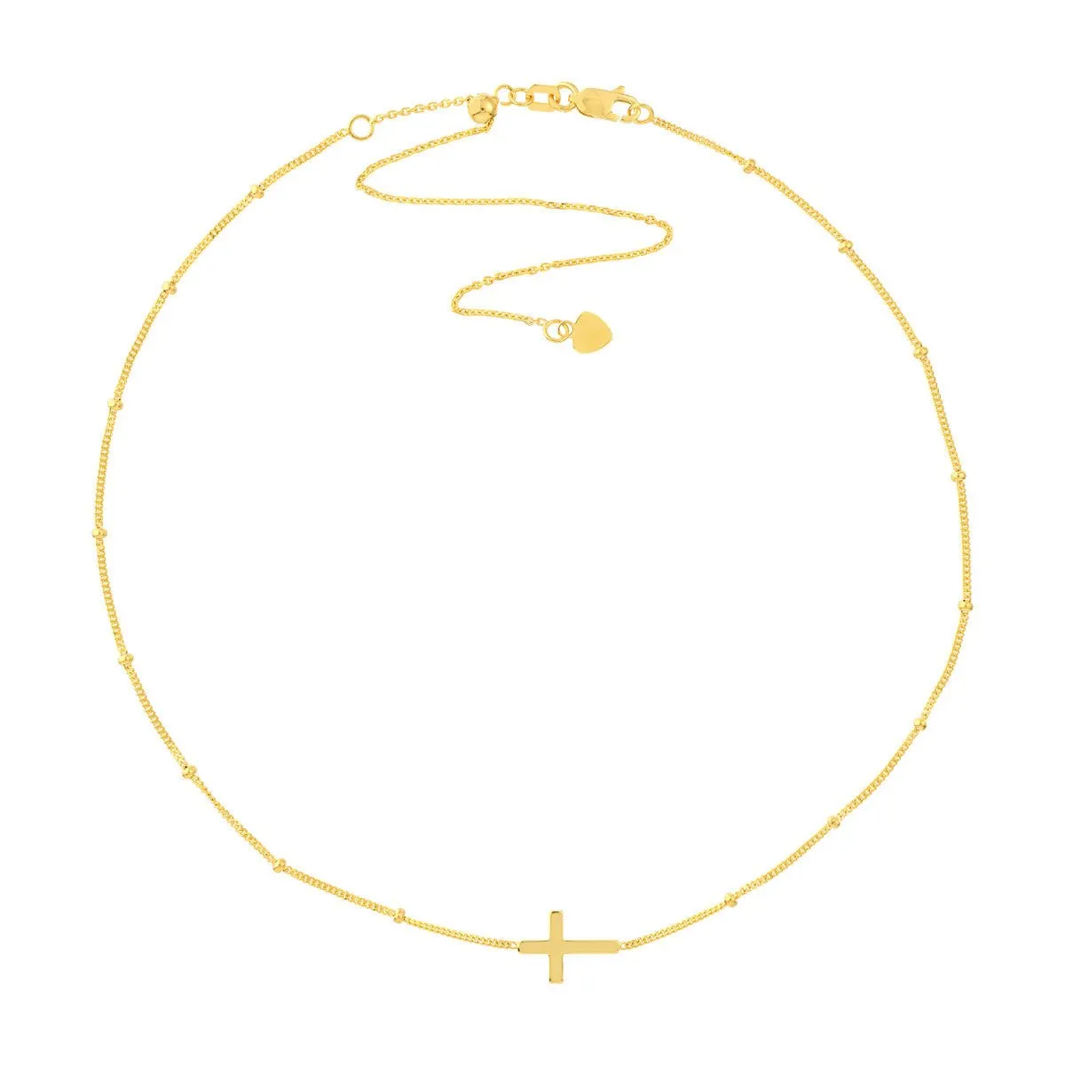 14K Yellow Gold Cross Choker on Saturn Chain