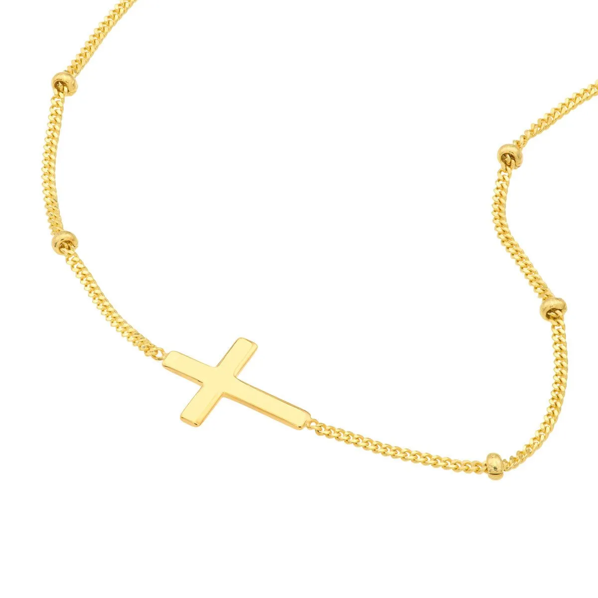 14K Yellow Gold Cross Choker on Saturn Chain