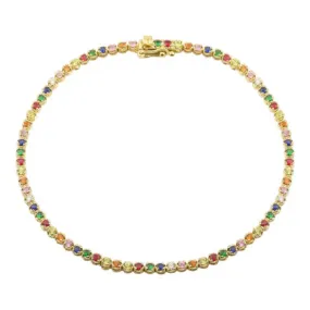 14k Yellow Gold Crown Prong Rainbow Tennis Bracelet