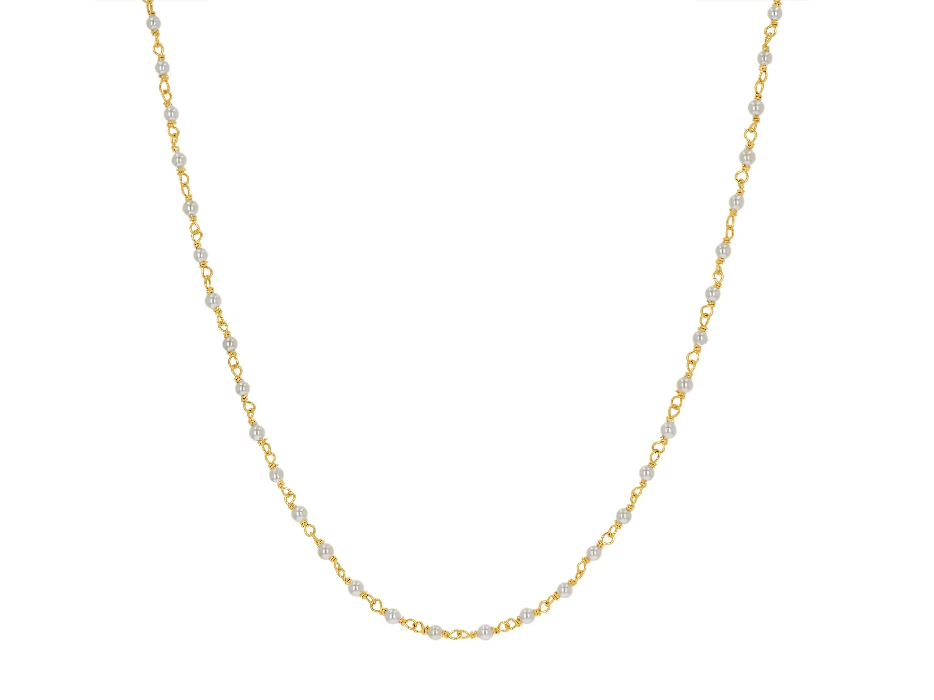 14K Yellow Gold Pearl Chain Necklace