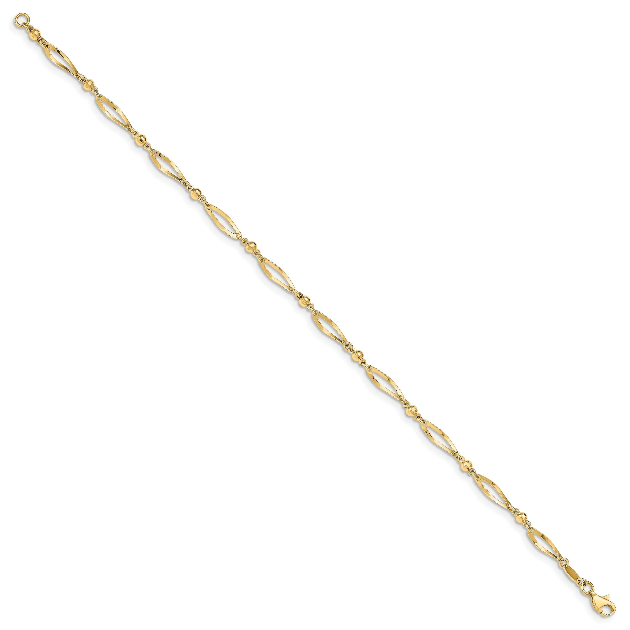 14k Yellow Gold Polished Diamond-Cut Anklet