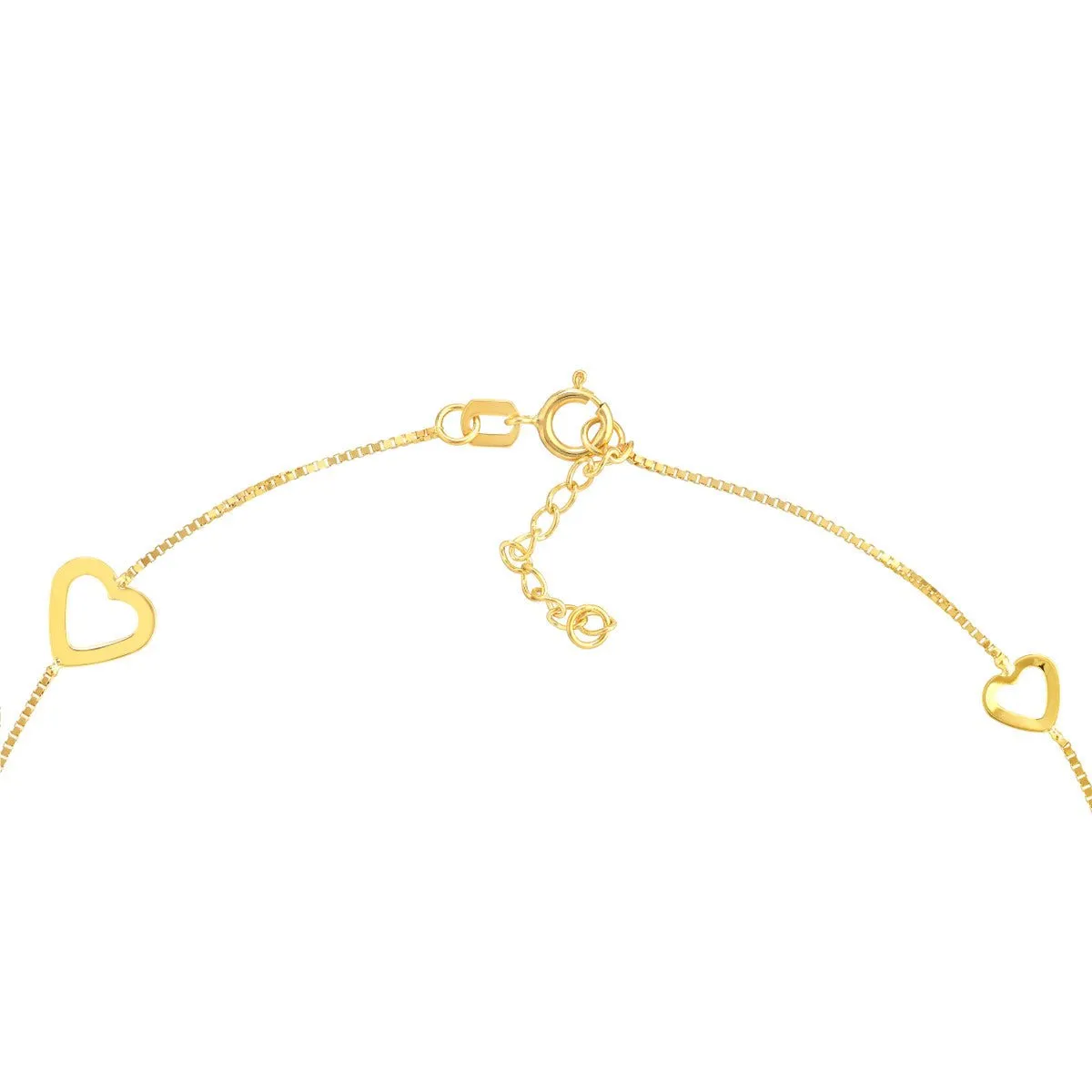 14K Yellow Gold Sideways Open Hearts Adjustable Anklet