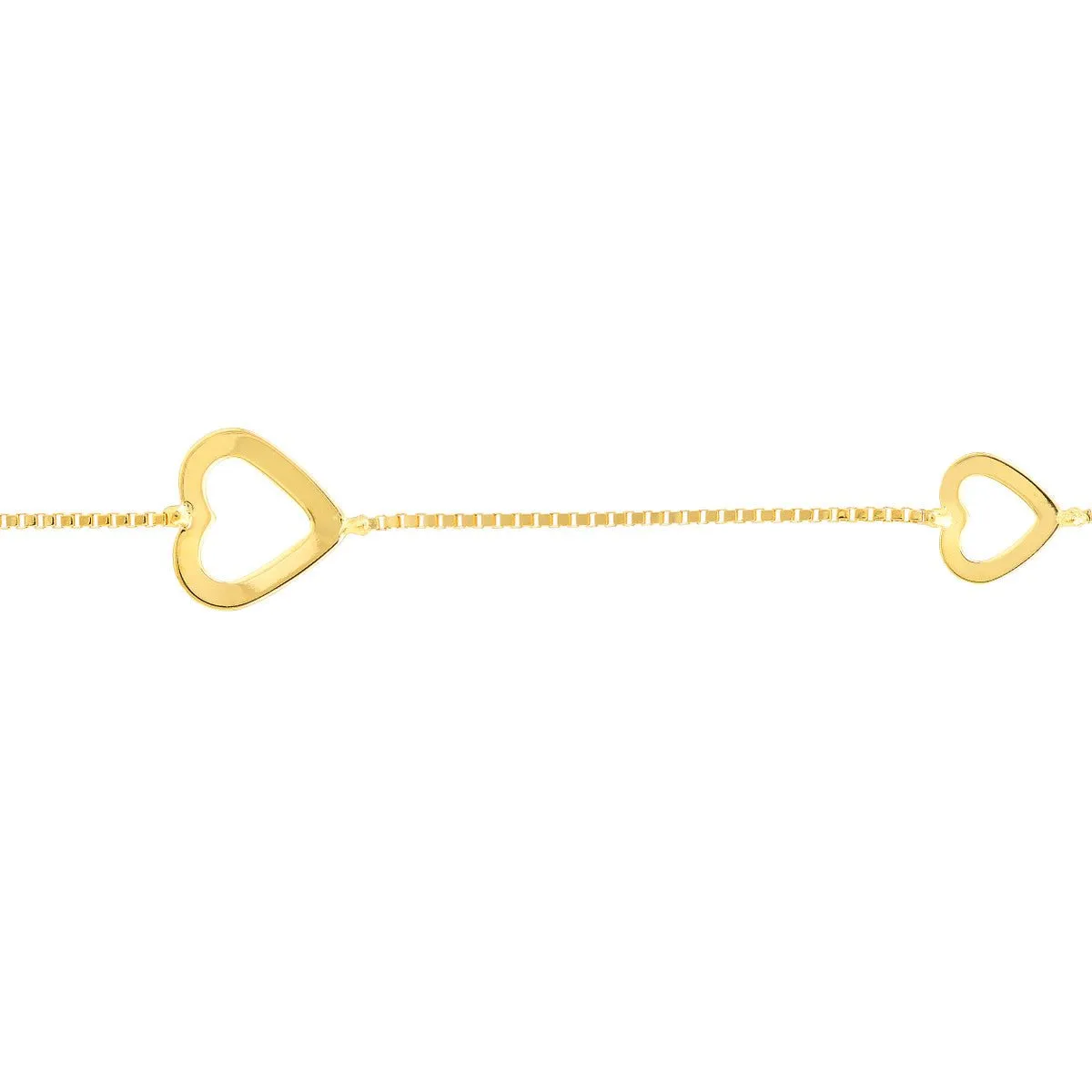 14K Yellow Gold Sideways Open Hearts Adjustable Anklet