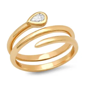 14K YG Pear Shape Diamond Triple Coil Ring