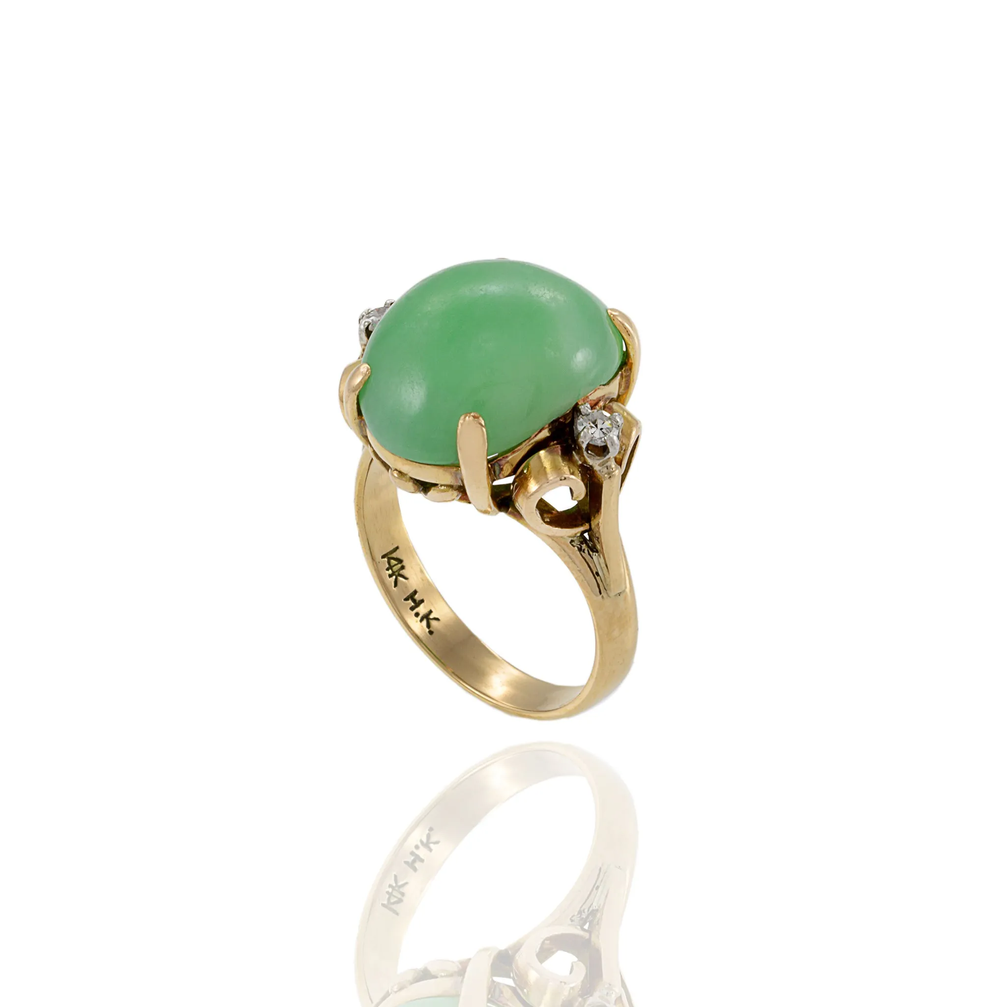 14KT Yellow Gold Retro Era Jade And Diamond Ring