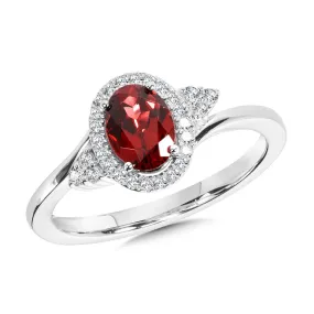 14KW Garnet & Diamond Halo Ring w/ 0.88 ct Garnet & 0.10 ctw Dia.