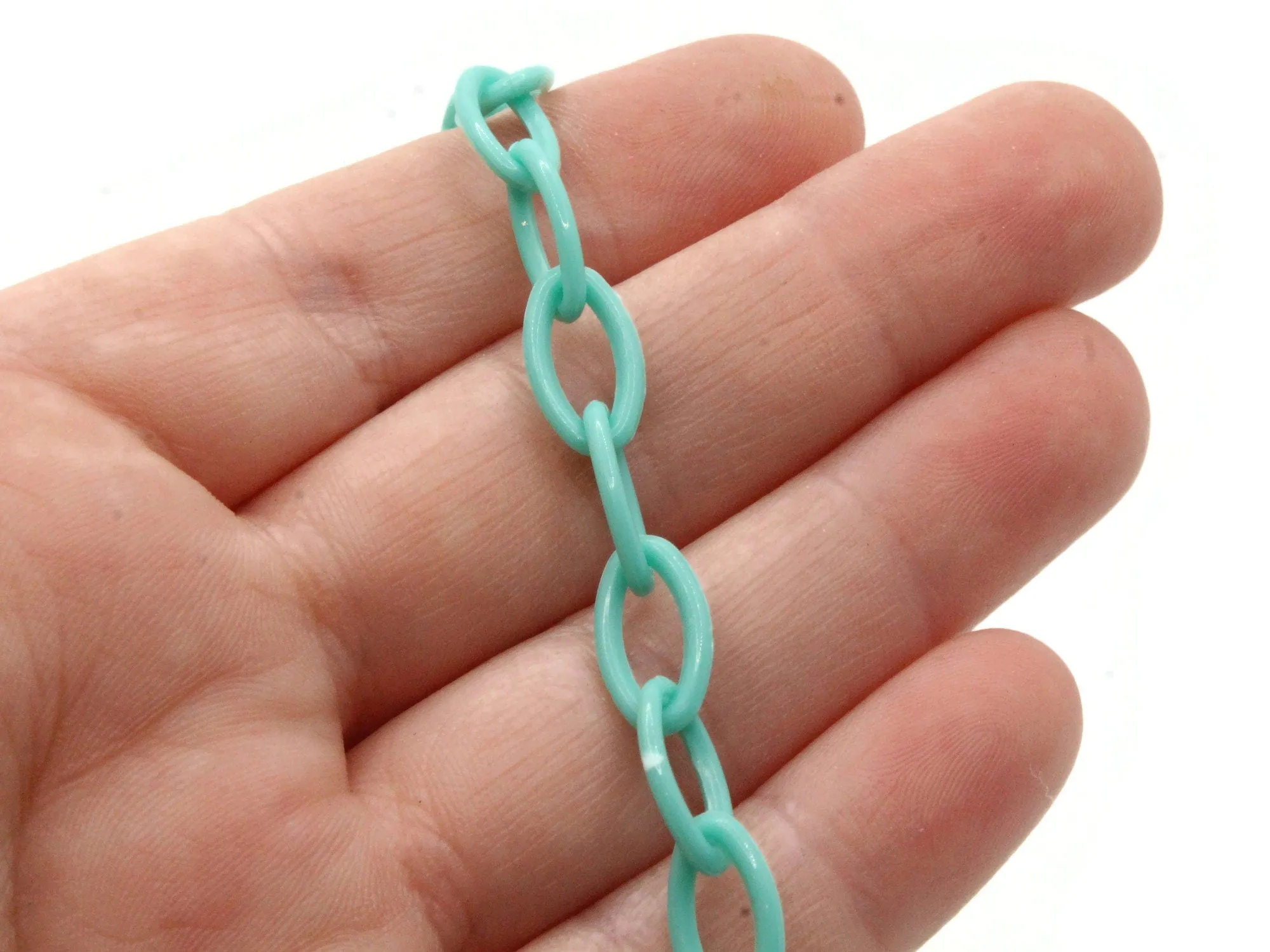 15.75 Inch Blue Green Plastic Oval Chain - 40cm chain - 13x8mm Links