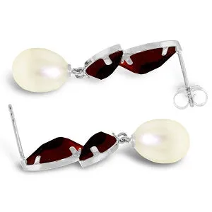 16 Carat 14K Solid White Gold Chandelier Earrings Pearl Garnet