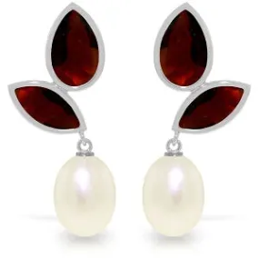 16 Carat 14K Solid White Gold Chandelier Earrings Pearl Garnet