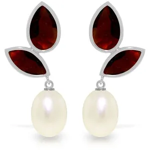 16 Carat 14K Solid White Gold Chandelier Earrings Pearl Garnet