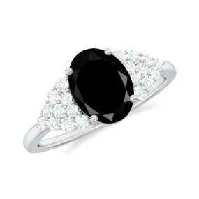 1.75 CT Oval Black Spinel Solitaire Ring with Diamond Accent