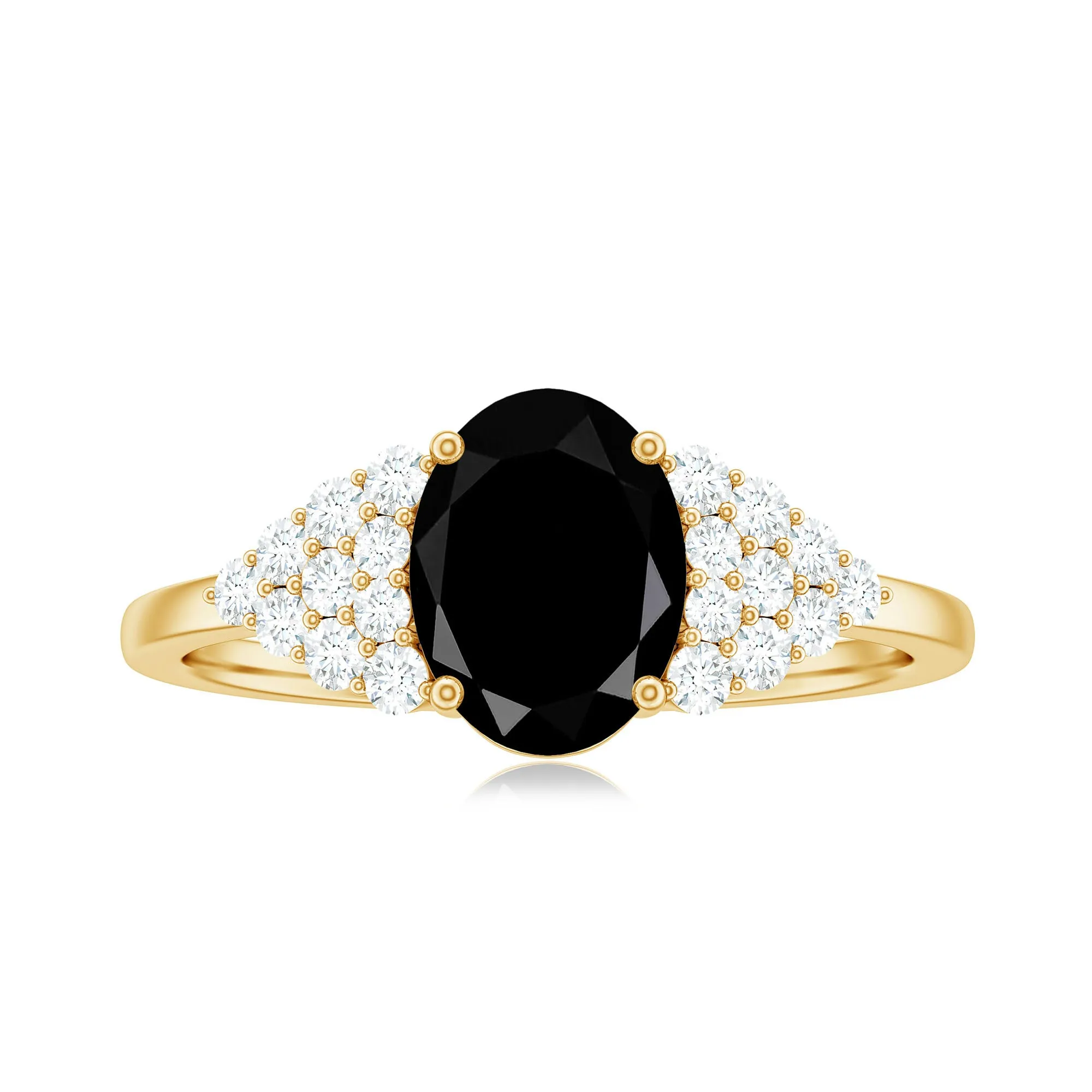 1.75 CT Oval Black Spinel Solitaire Ring with Diamond Accent