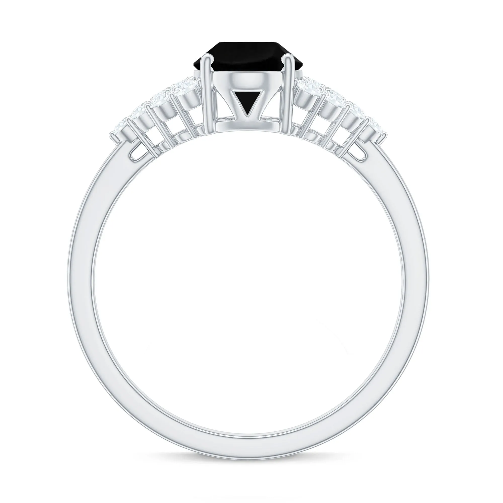 1.75 CT Oval Black Spinel Solitaire Ring with Diamond Accent