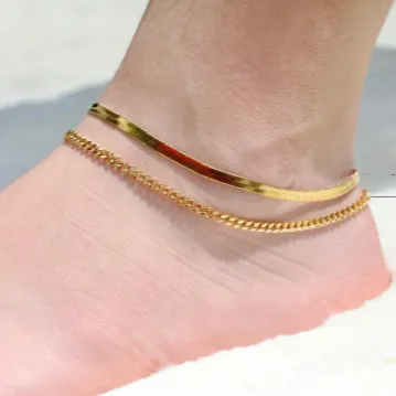 18k Golld-Filled Herringbone Anklet - Cuban Link Anklet - Anklets For Women - Isla Anklet