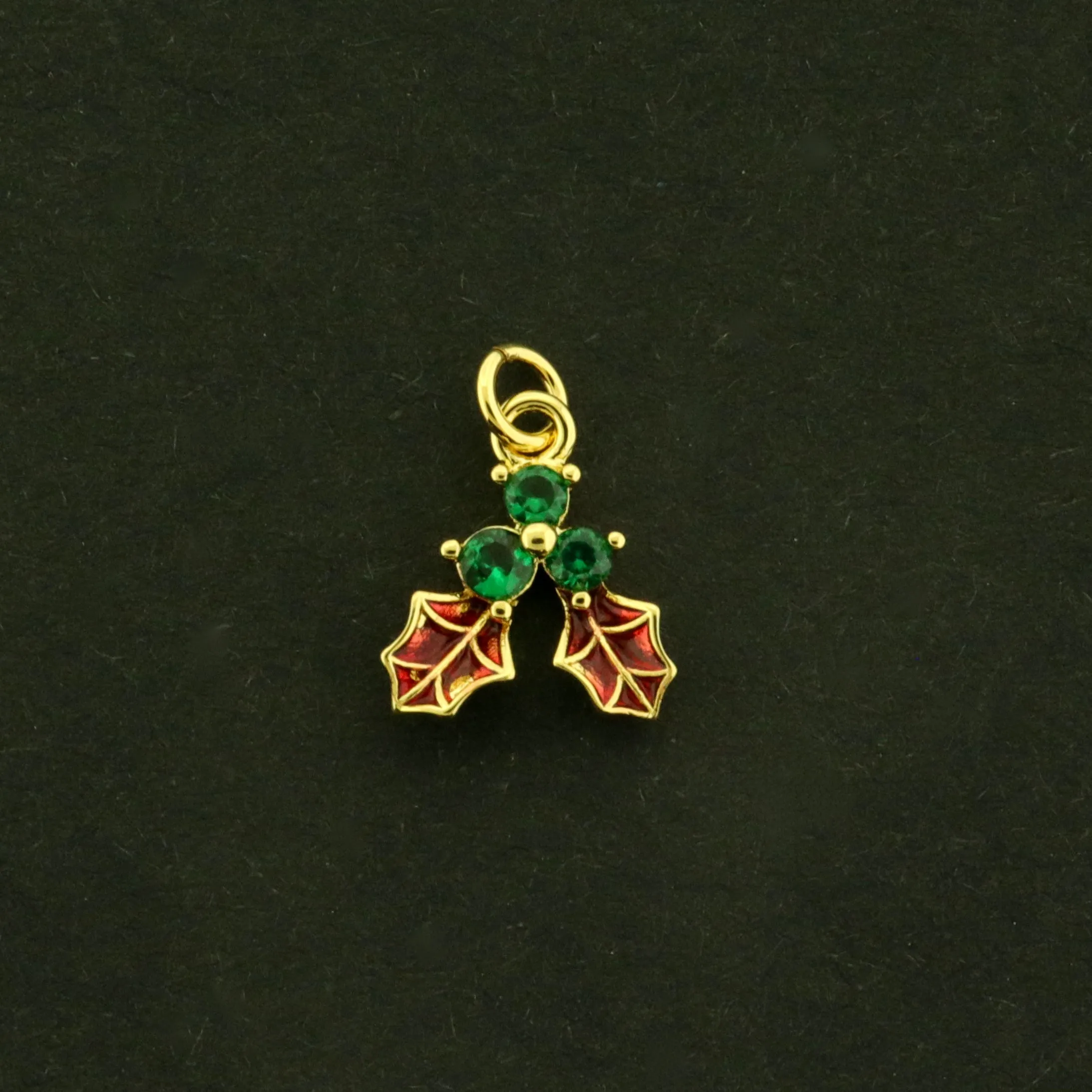 18k Mistletoe Charms - Christmas Pendant - 18k Plated Brass with Enamel - GLD1093