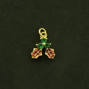 18k Mistletoe Charms - Christmas Pendant - 18k Plated Brass with Enamel - GLD1093