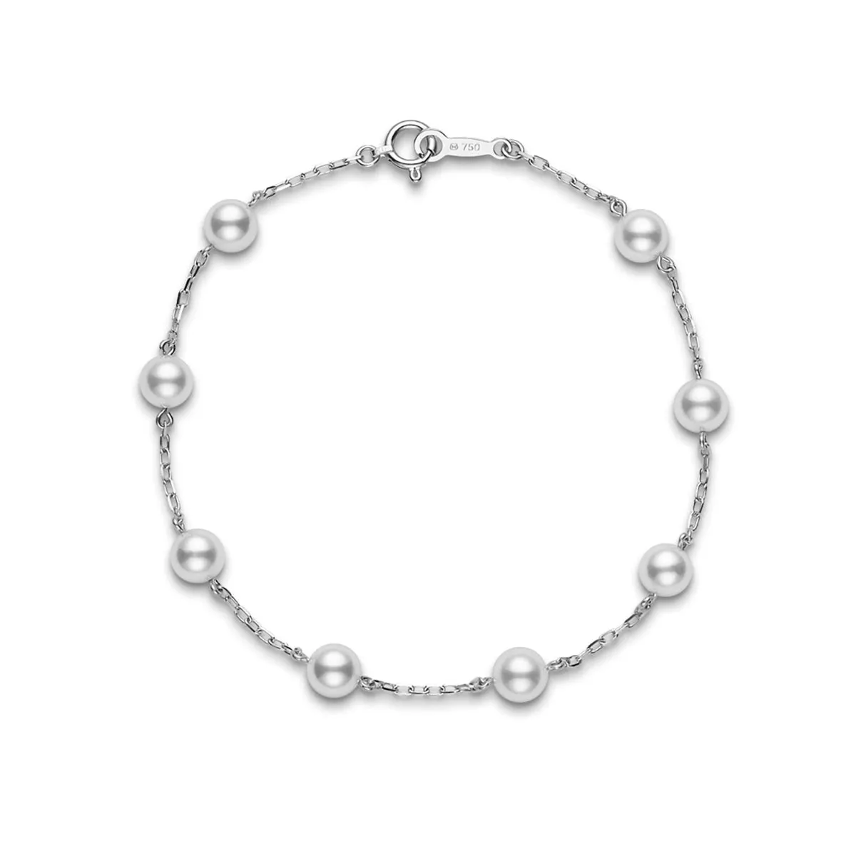 18K WHITE GOLD 8 5.5-6MM CULTERED PEARL STATION 7" CHAIN BRACELET WITH LOBSTER CLASP