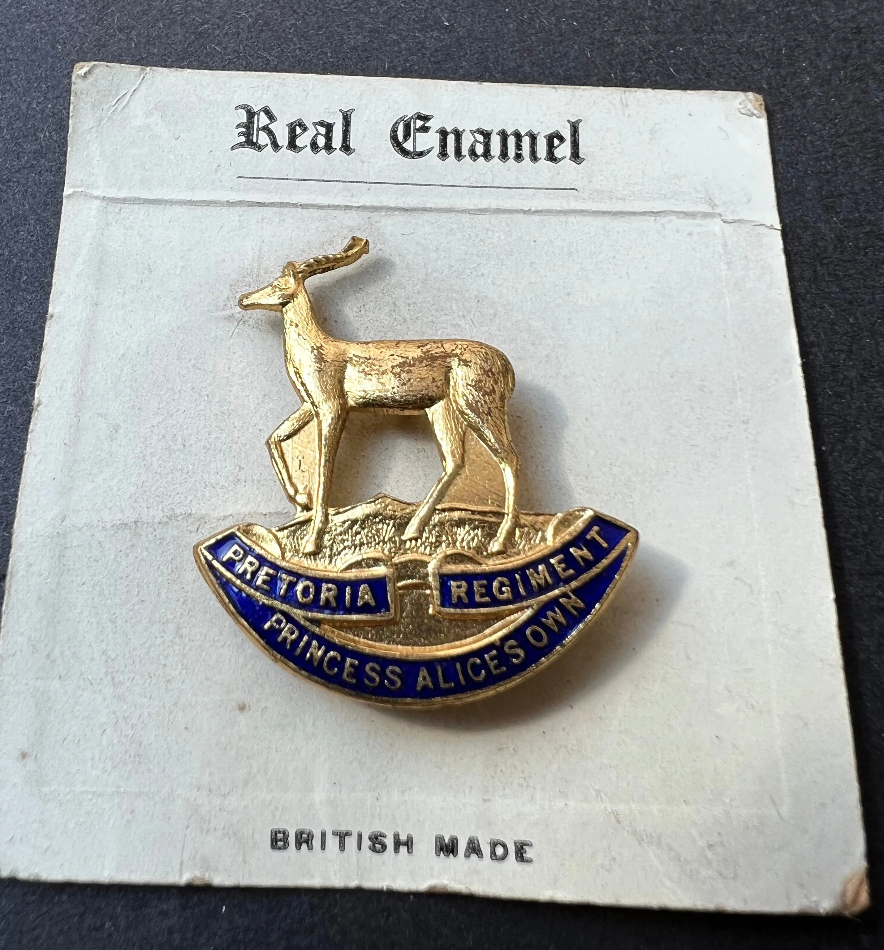 1940s Enamel Badge of the PRETORIA REGIMENT PRINCESS ALICES OWN