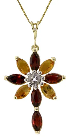 2 Carat 14K Solid White Gold Necklace Diamond, Garnet Citrine